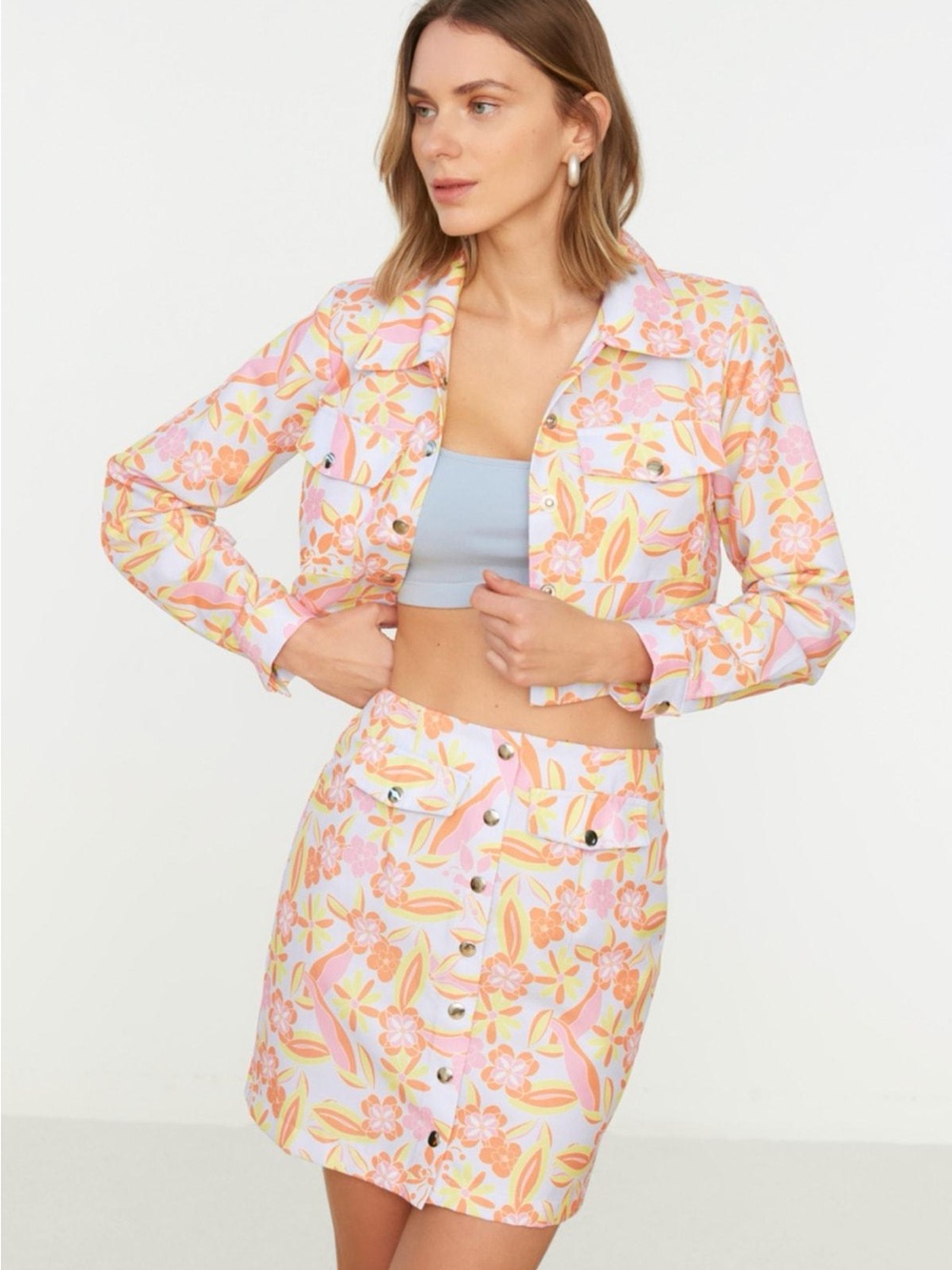 2-Piece Floral Skirt & Cropped Jacket Set | Size S/M